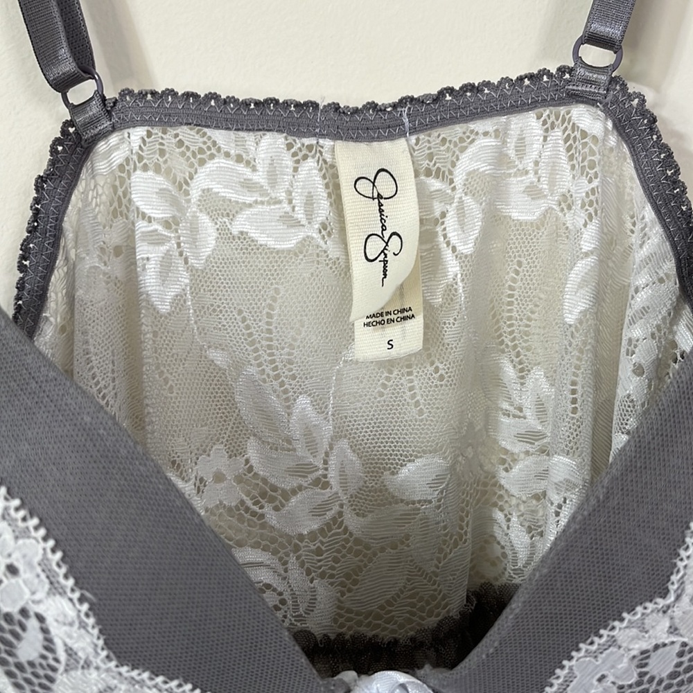 Jessica Simpson Gray White Mesh Lace Babydoll Lingerie Top Size S - Picture 4 of 7